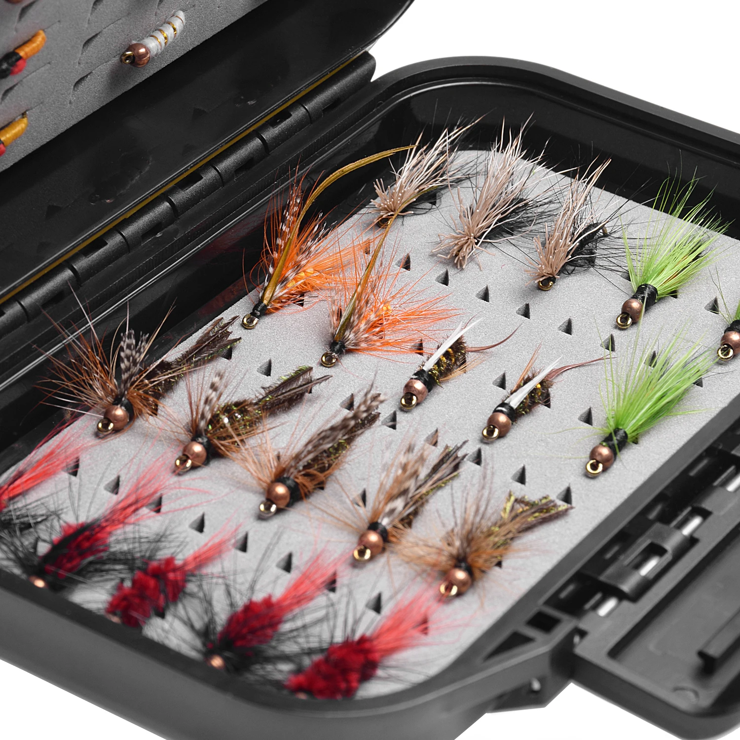 SF Fly Fishing Box Black Waterproof Fly Fishing Box Trout Flies Fly Box Storage Case 13.3*8.8*3.6cm