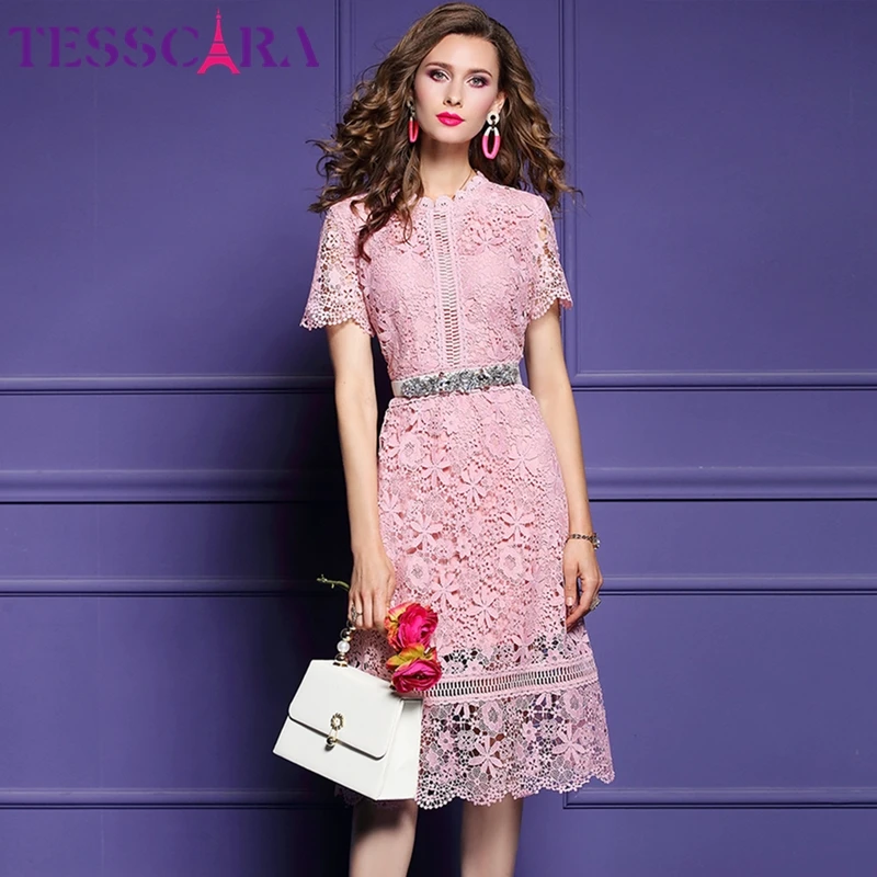 TESSCARA vestido elegante encaje mujer, ropa de de cóctel, boda, de alta calidad, color rosa y - AliExpress