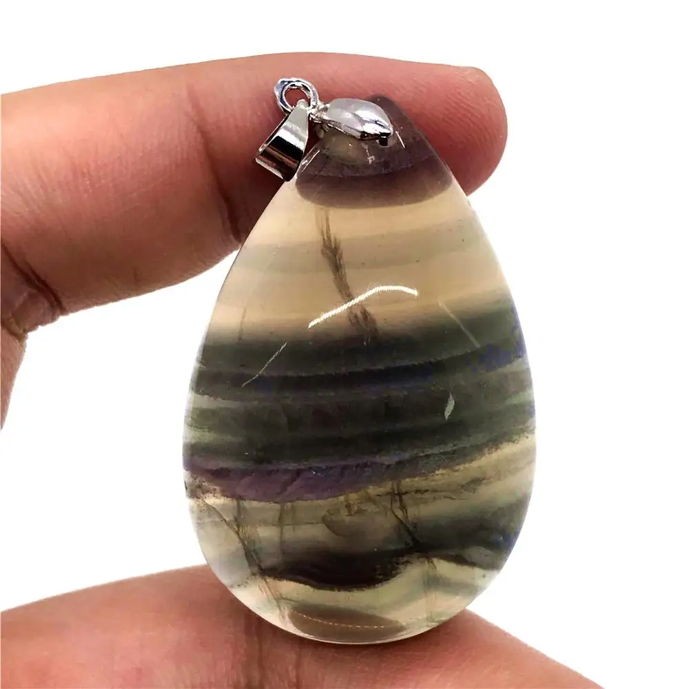 

Real Natural Colorful Fluorite Necklace Pendant For Woman Man Crystal 46x32x15mm Water Drop Beads Rainbow Gemstone Jewelry AAAAA
