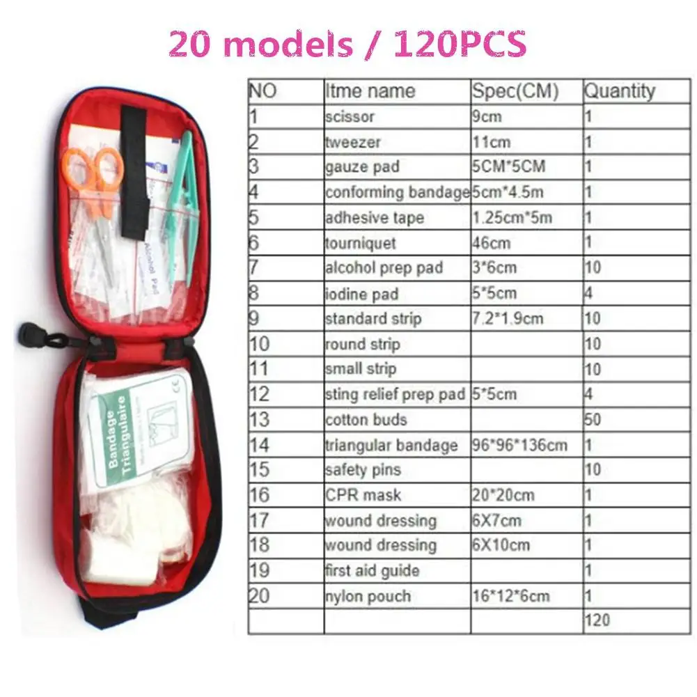 

MeterMall 120pcs/set 20 Kinds First Aid Kit Emergency Bag Home Car Outdoor Medical Set