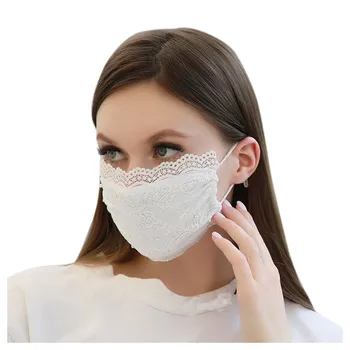 

New Fashion Sun Protection Women Sexy Lace Maks Silk Breathable Mouth Maks Dustproof Washable Reusable Costume Accessories #LR2