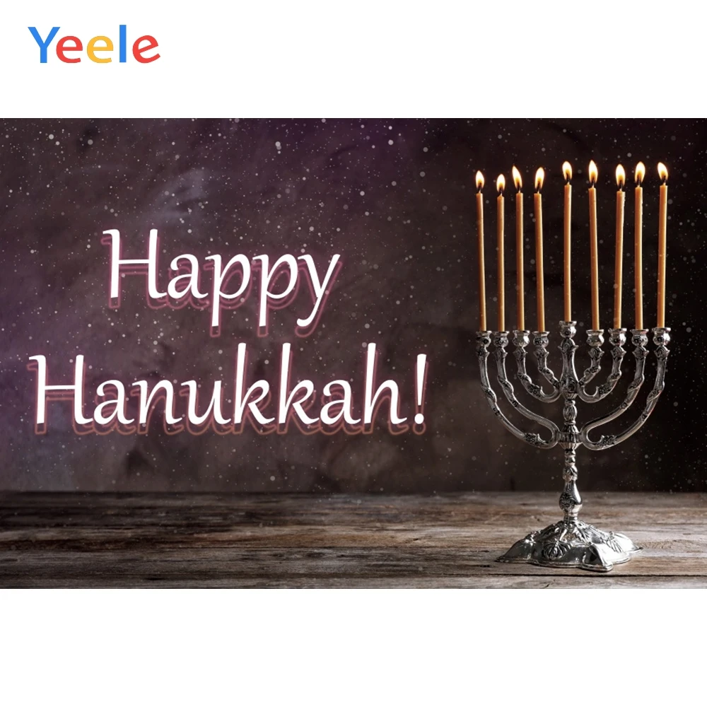 

Happy Hanukkah Backdrop Jewish New Year Rosh Hashanah Candle Lampstand Wood Board Photography Backdrops Photographic Background