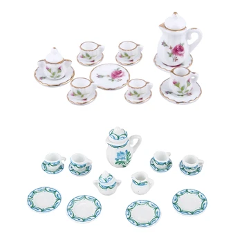 

17 Pc Dollhouse Miniature 1: 12 Toy Kitchen Dining Room Porcelaine Tea Set Lace & 15PCS 1/12 Scale Dollhouse Miniatures Porcelai