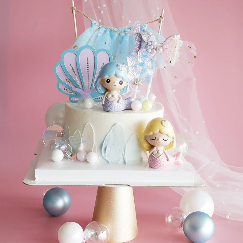 Decoration De Gateau Theme Ocean Petite Sirene Coquille Poupee De Princesse Ornements De Gateau D Anniversaire Pour Fille Carte De Beaute Plug I Aliexpress