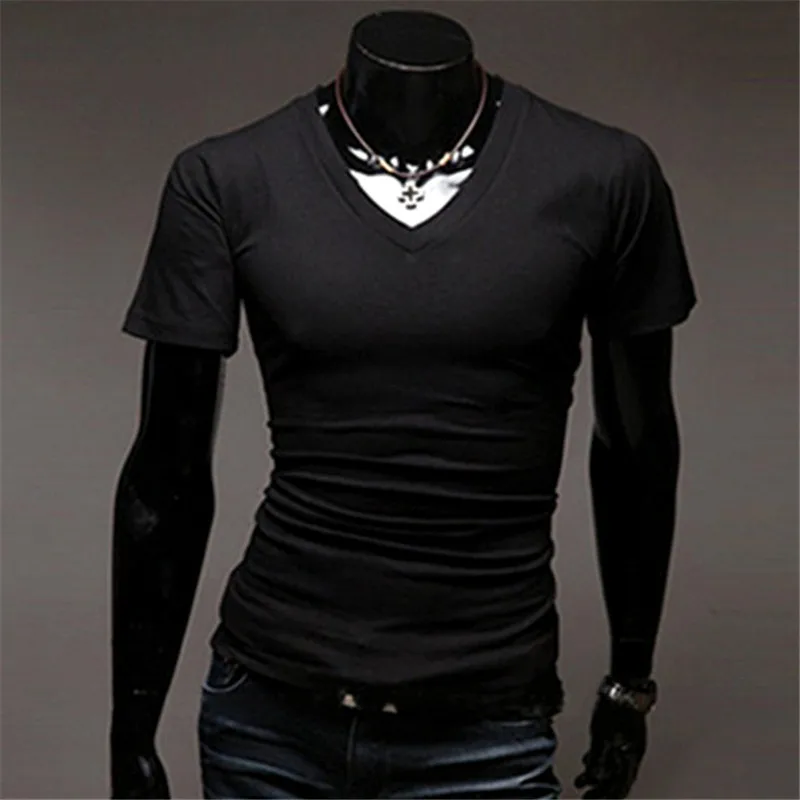 

2019 Elastic Mens T-Shirt V-Neck Short Sleeve Men T Shirt For Male Big Size Lycra And Cotton T Shirt Business Man Tees