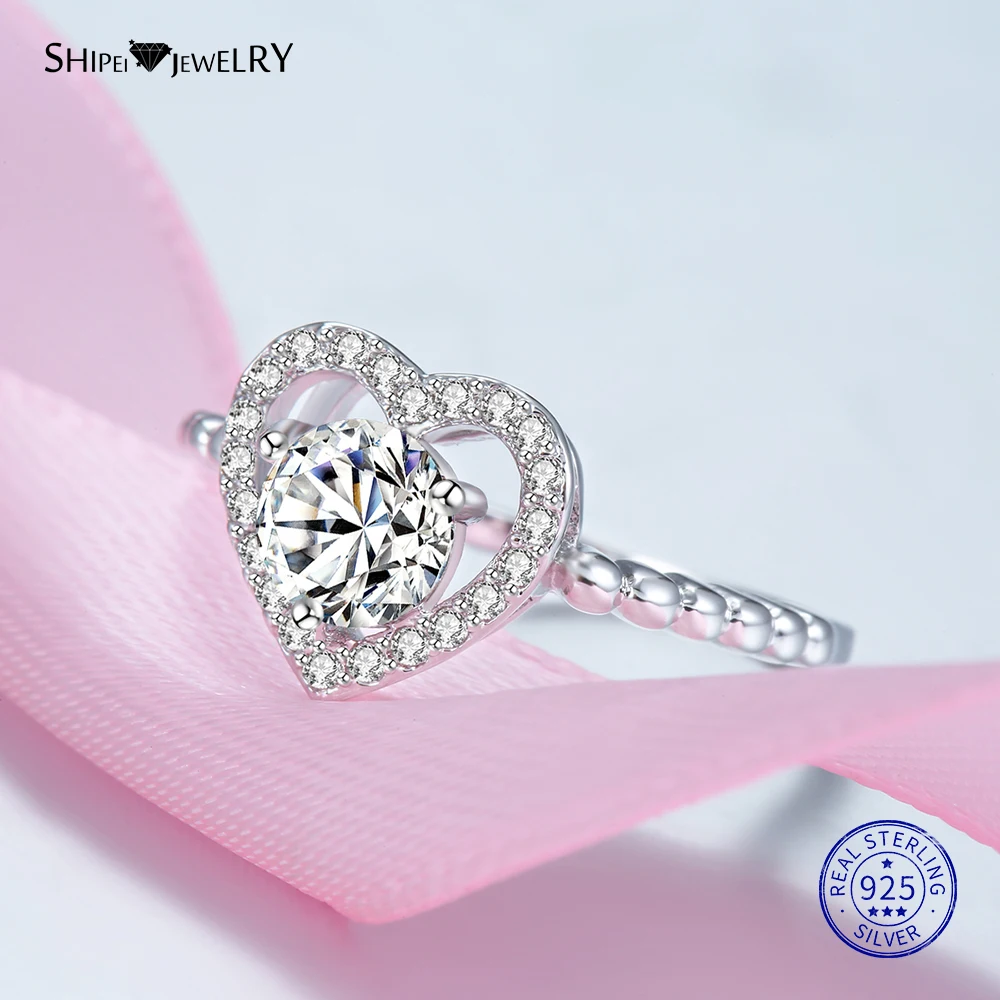

Shipei 100% Sterling Silver Moissanite Heart Ring Engagement Heart Ring Wedding Promise for Women Anniversary Gift Fine Jewelry