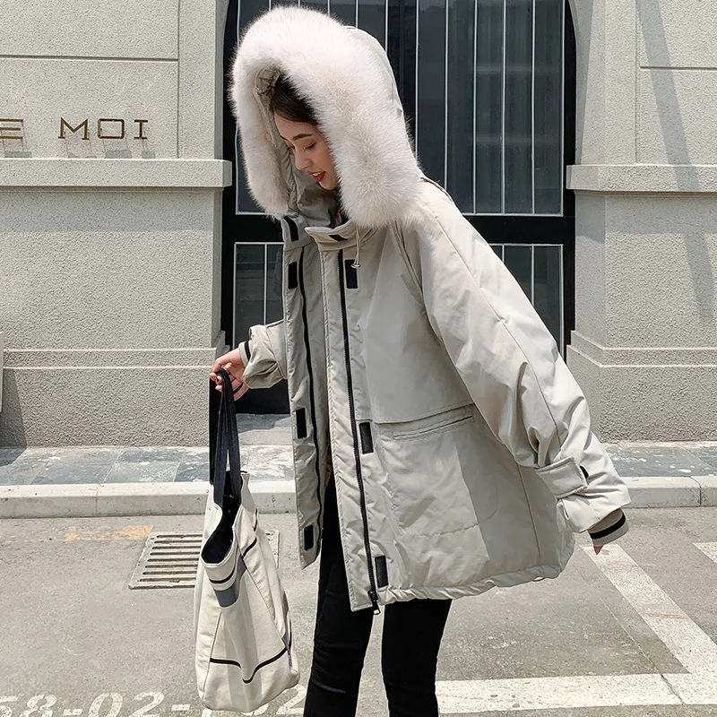 

2019 Autumn And Winter New Style Korean-style Loose And Plus-sized Parka Elegant Large Pocket down Jacket Women's Mid-length