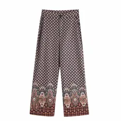 Женские винтажные лоскутные брюки с цветочным принтом и карманами, широкие брюки, шикарный узор Пейсли, ретро повседневное кимоно штаны на