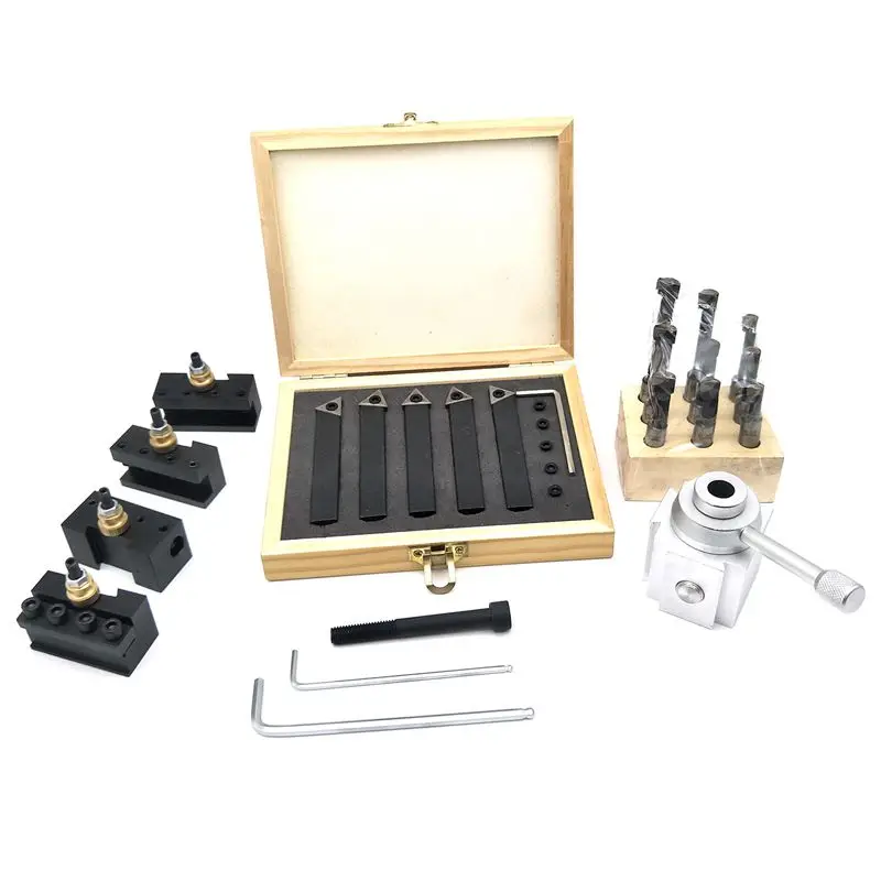 

5Pcs Quick Change Post Tool Holder + 9Pcs 3/8 inch Drill Pipe + 5Pcs 3/8 Carbide Turning Tool Set For 7X10/12/14 Mini Lathes