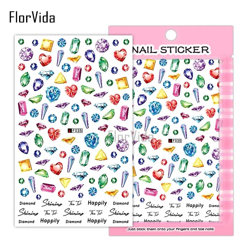 FlorVida F024 наклейки для дизайна ногтей цветы наклейки клей красочные черные белые для детей накладные ногти маникюр серии F - Цвет: F035