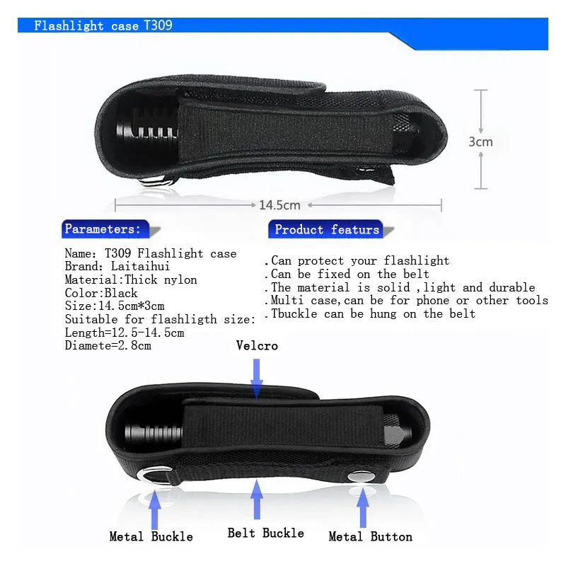 Каждый размер фонарик чехол-кобура Чехол нейлоновый клейкий пояс чехол для Светодиодный фонарь черный держатель сумка для ремня - Цвет: T309