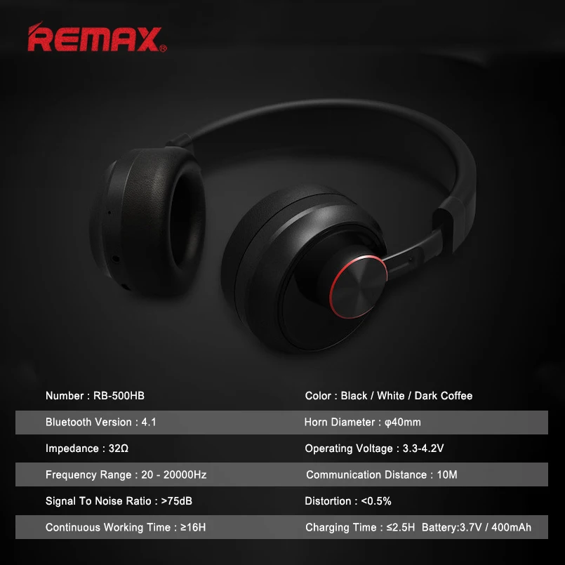 REMAX Earphone Bluetooth V4 1 HIFI Stereo Sound Quality Wireless Headphone Smart Noise Reduction Headphone USB Charging Earphone