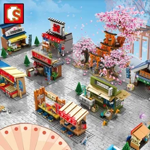 Sembo bloco japonês mini moc criador loja de rua casa árvore modelo construção arquiteto sakura inari santuário cidade miniatura