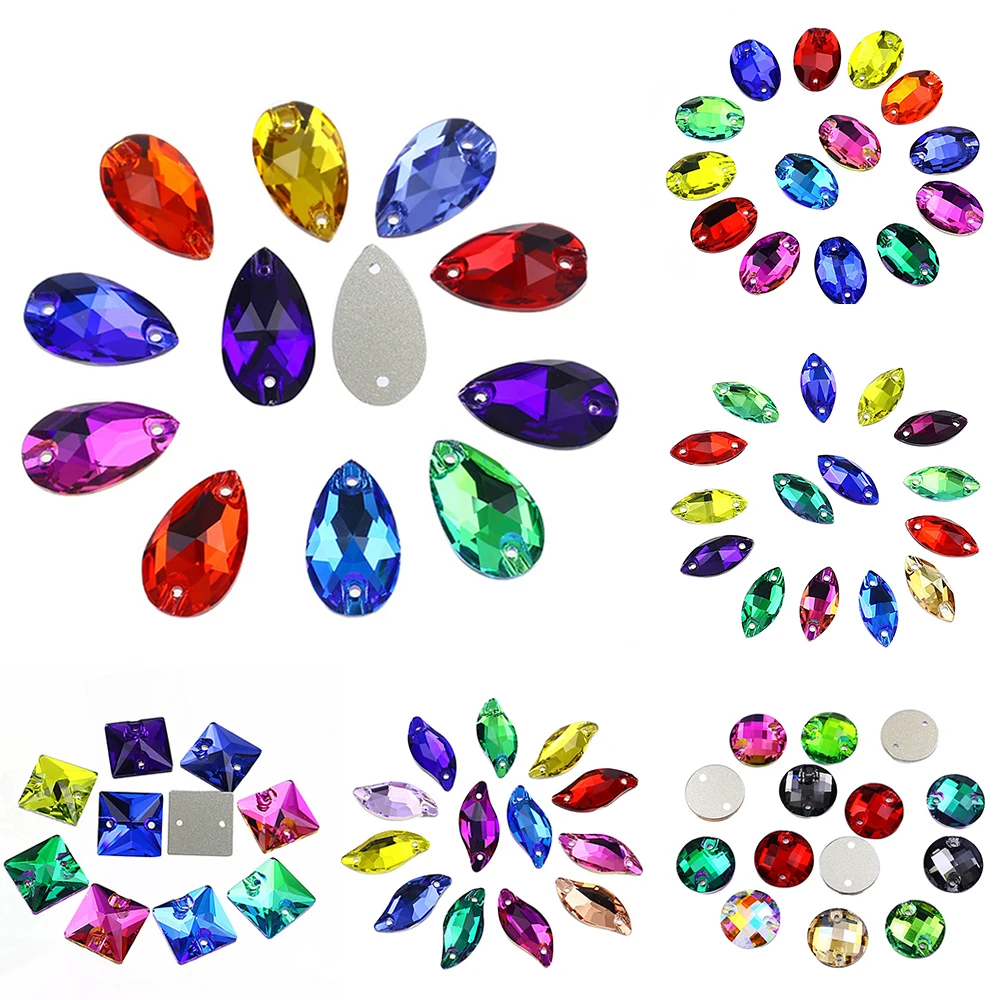 50PCS/Pcs Mixed Size Colour Sew on Rhinestones Sewing Lots Glitter HL