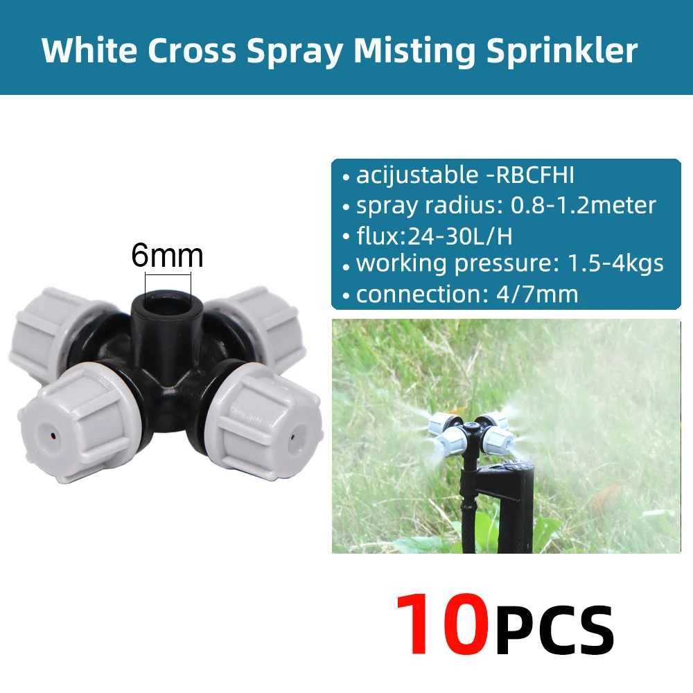 Adjustable Spray Cooling Nozzle Garden Watering Irrigation Dripper Sprinkler Cross Misting Atomization System With 6mm Connector 