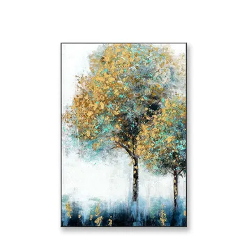 

Natural scenery Handmade gold money trees acrylic on canvas abstract oil painting wall art picture poster for living room bedoom