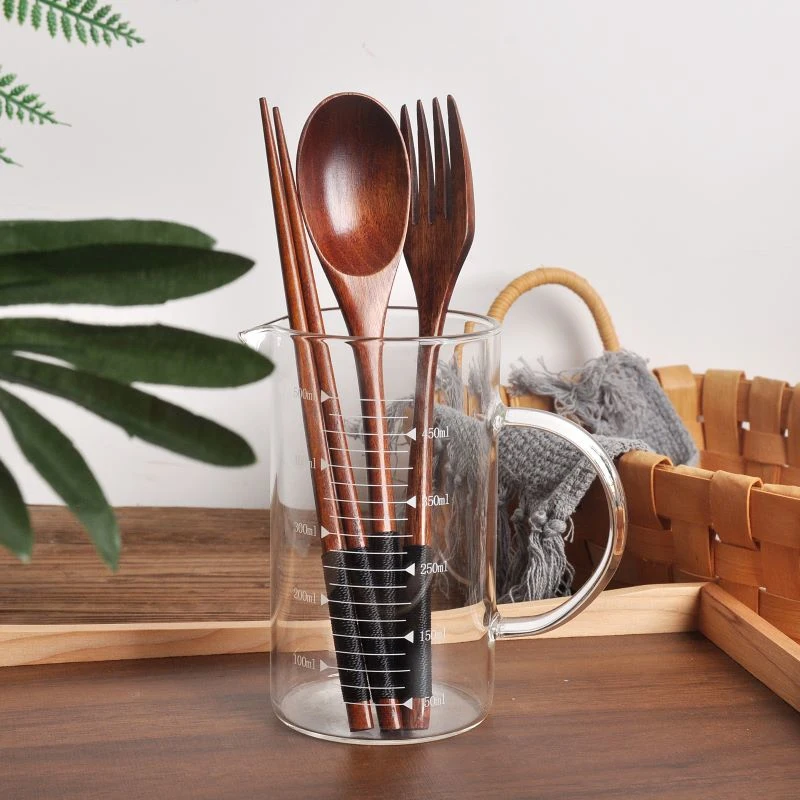 Korean Wooden Tableware Fork Spoon Chopsticks 3-piece Set Solid Wood Long Handle Portable | Дом и сад