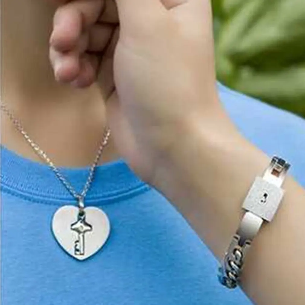 Браслет с замком в виде сердца и ожерелье с ключом пара мужских браслетов Женское Ожерелье Браслеты Пара Ожерелье браслет ювелирные изделия
