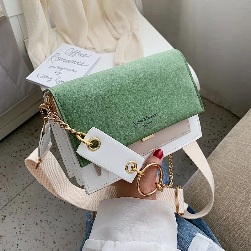 

Scrub Leather Contrast Color Crossbody Bags for Women 2019 Shoulder Chain Shoulder Bag Ladies Purses and Cross Body Bags