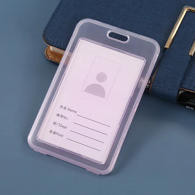 Unisex Women Men Transparent Card Cover Sleeve Work ID Clear Card Holder Protector Cover Badge Office School Supply Vertical Pink