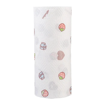 

2 Rolls Printed Kitchen Paper Disposable Cleaning Lazy Dishcloth Paper Absorbent Oil Wipe Hand Wipe Paper Towels
