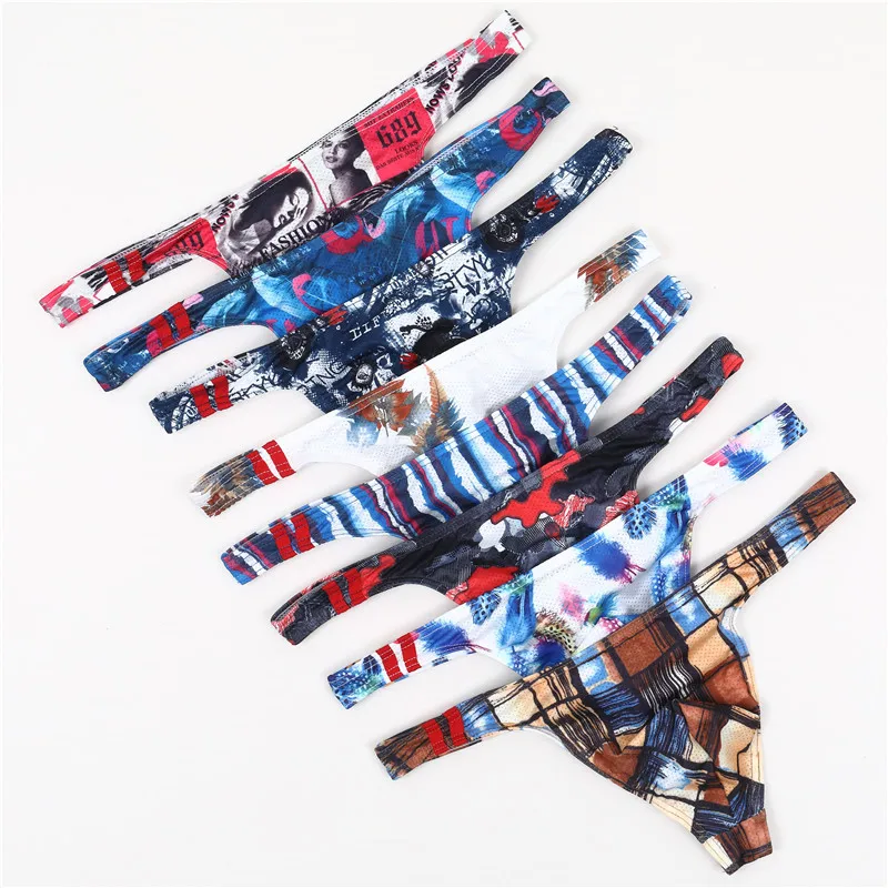 

8PCS Men Briefs Print Sexy Underwear Thong Men Briefs Bikini Gay Men Breathable Panties Lycra Underpants Camouflage Jockstrap