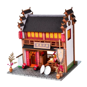 

1/24 Wooden Dollhouse Antique Chinese Ancient Inn Creative Room Model for Little Girls 5 Year Olds