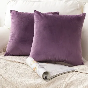 

Top Quality Soft Velvet Pillow Case Cushion Cover Light Purple Pillow Cover No Balling-up Without Stuffing