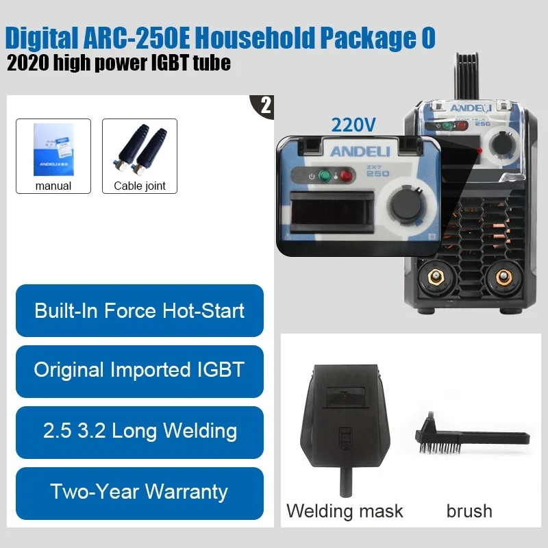 ANDELI ARC-250E 250A IGBT инвертор DC Booglassen машина MMA Lasser voor Lassen Werken en Elektrische Werken met аксессуары - Цвет: ARC250E package 0