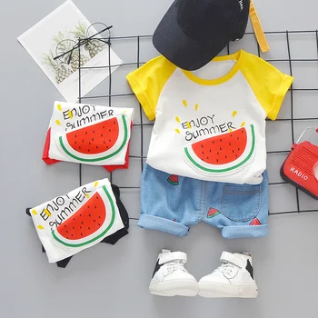 

Summer Baby Infant Boys Clothing Watermelon Toddler Girl Clothes T-shirt + Denim Shorts 2 PCS Summer Clothes Boys Kids Costume