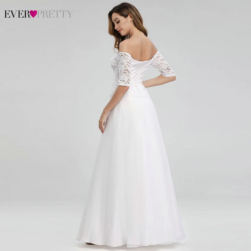 Robe De Soiree Femme Ever Pretty белые вечерние платья с открытыми плечами и половинными рукавами элегантное кружевное вечернее платье для вечерние