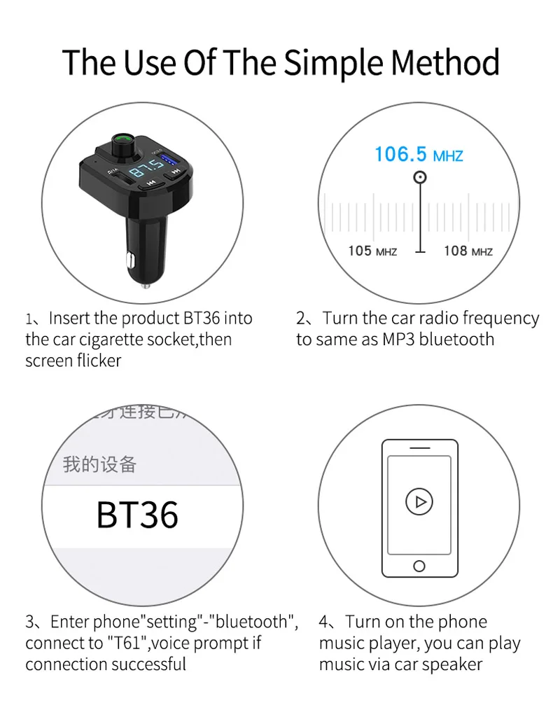 JaJaBor fm-передатчик модулятор беспроводной громкой связи Bluetooth автомобильный комплект Двойной зарядное устройство USB 5 В 3A QC3.0 Быстрая зарядка