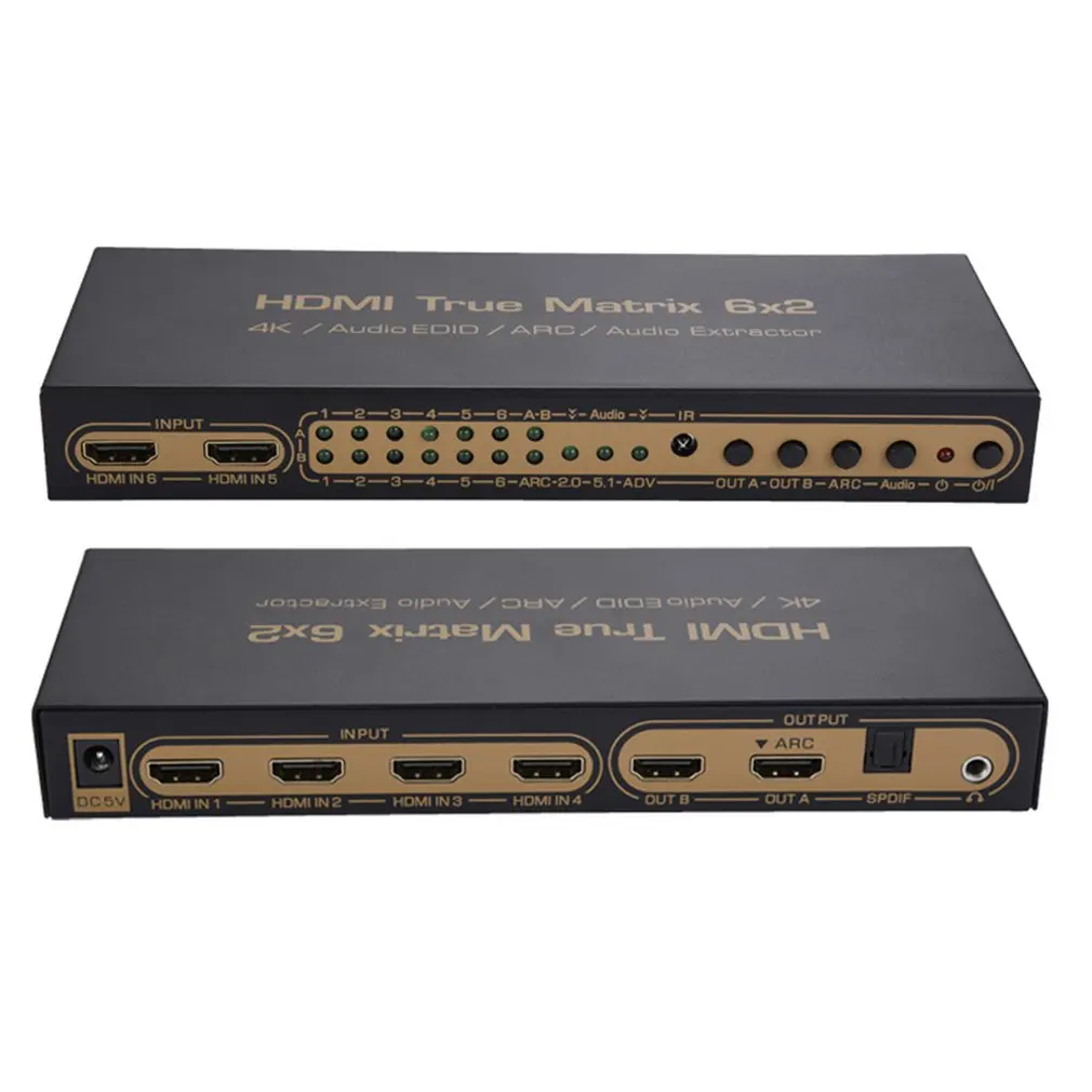 HDMI Matrix 6x2 PIP HDMI коммутатор или разветвитель 6 в 2 out конвертер 1,4 в до 4 к/3D Поддержка 5.1CH аудио EDID/ARC/аудио экстрактор