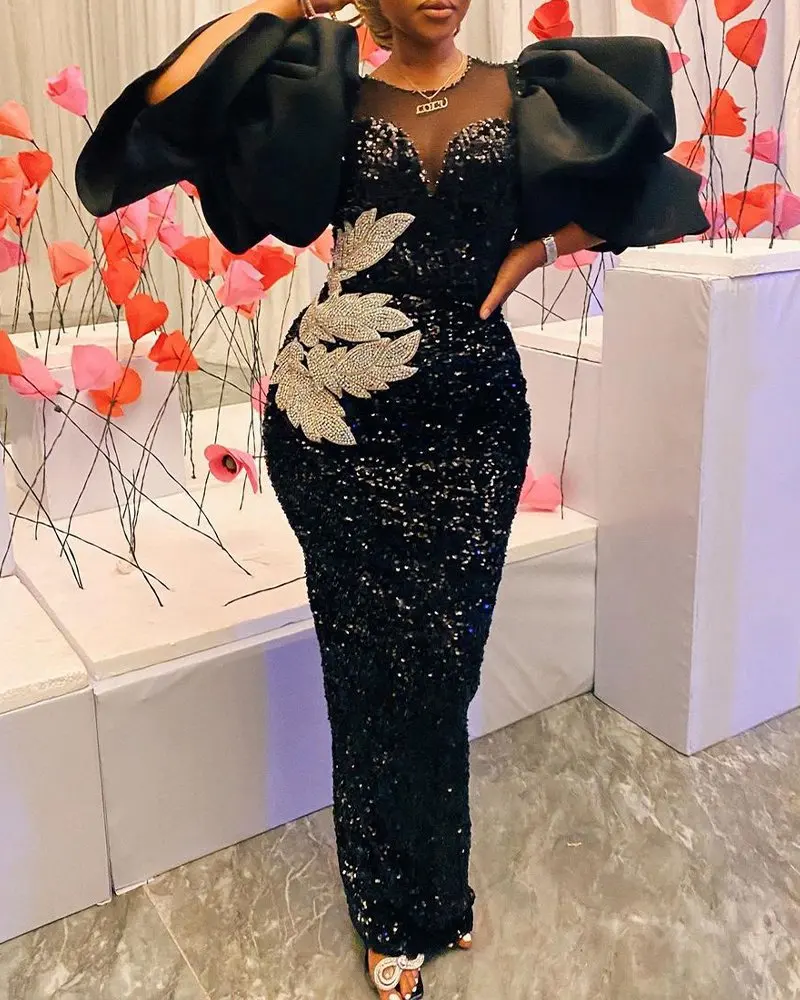 

Plus Size Evening Dress for Women 2022 Spring Clothes Sequin Robe African Sexy Maxi Dress African Dresses Women African Clothes