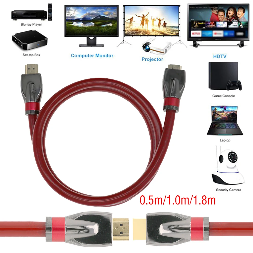 Кабель для HDMI 2,1 8K 3D 120 Гц HDTV UHD высокоскоростной плетеный шнур 0,5 м 1 м 1,8 м HDMI 120 Гц 48 Гбит/с для Xbox DVD плеера ПК