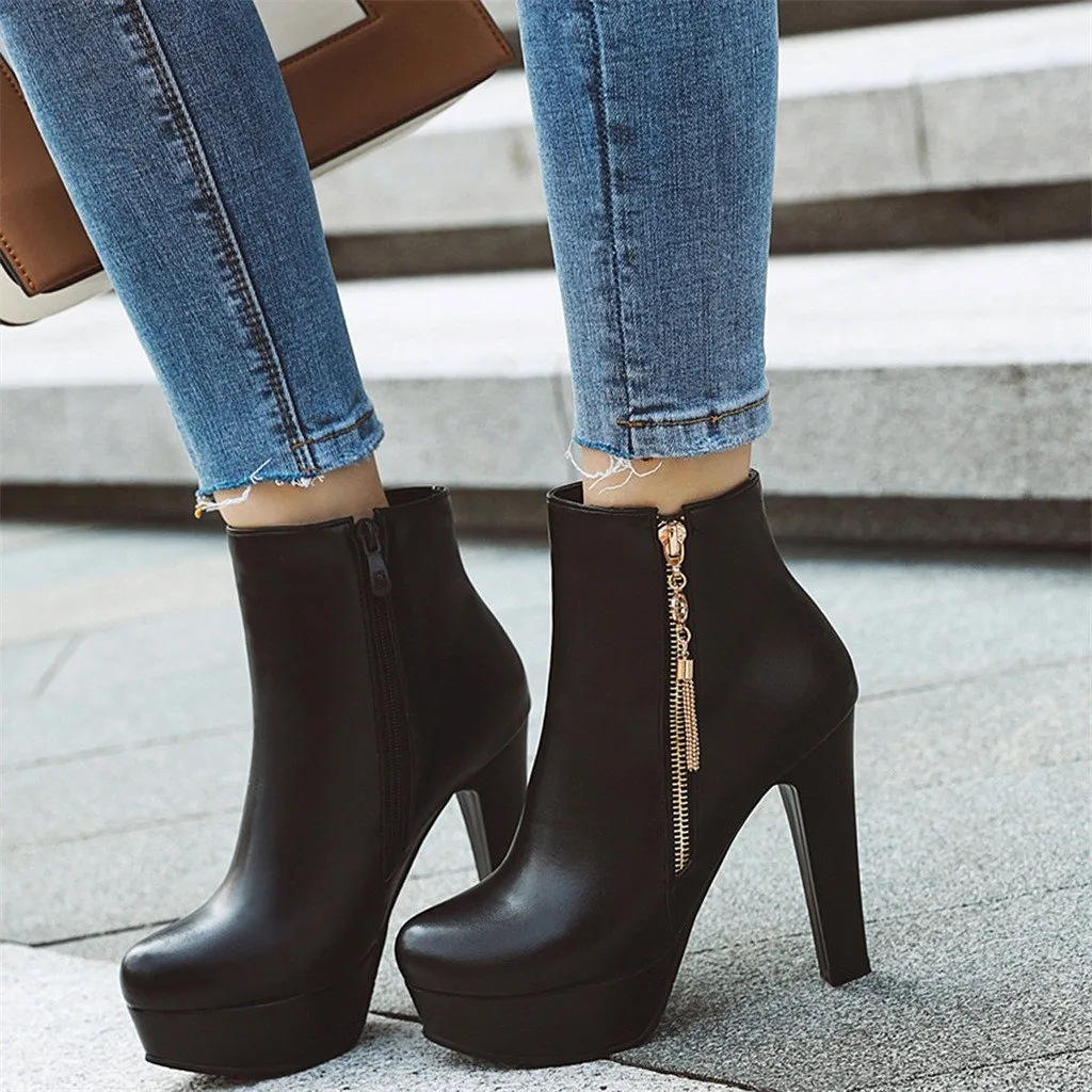 Женские ботильоны на платформе с боковой молнией обувь из искусственной кожи