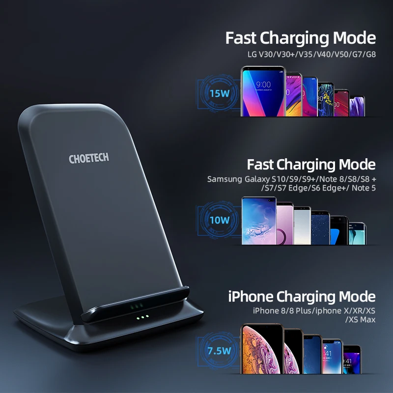 CHOETECH 15 Вт Qi Беспроводное зарядное устройство подставка для iPhone X XS 8 быстрая Беспроводная зарядная станция для samsung S9 зарядное устройство для телефона беспроводная зарядка для айфона быстрая зарядка для