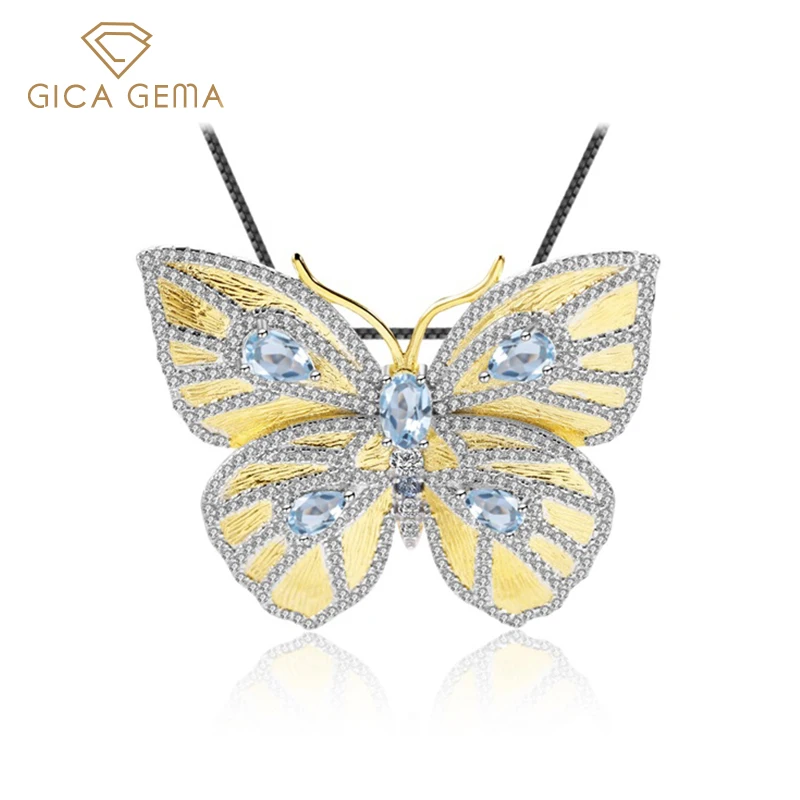 GICA GEMA 925 набор ювелирных изделий стерлингового серебра натуральный Небесно Голубой топаз драгоценный