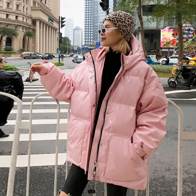 Pink Новая модная зимняя парка пальто Женская свободная верхняя одежда повседневная Толстая с капюшоном женская пуховая хлопковая куртка плюс размер зимняя куртка - Цвет: Pink