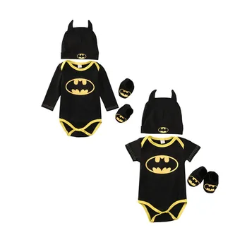 

Boy Jumpsuits Newborn Baby Boy Girl Clothes Batman Rompers+Shoes+Hat Costumes 3Pcs Outfits Set