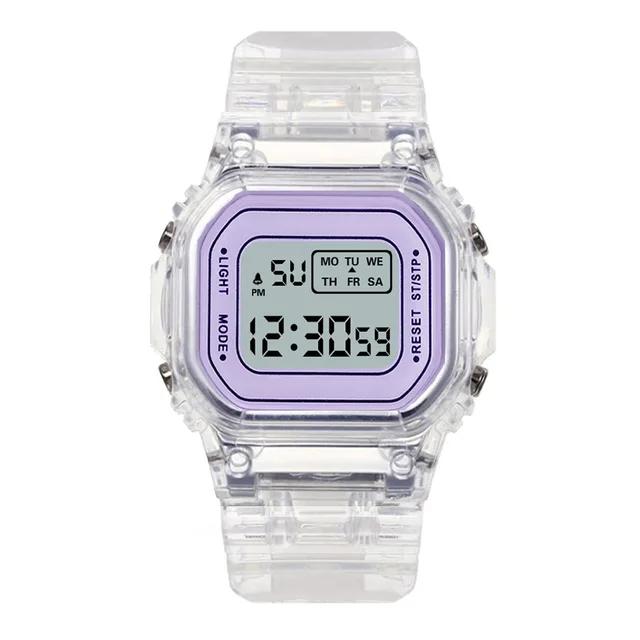 Women Men Unisex Watch Gold Silver Black Vintage LED Digital Sports Military Wristwatches Electronic Digital Present Gift Male Transparent Purple