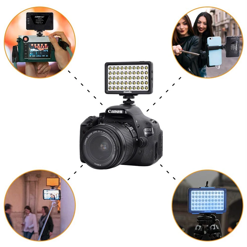 Commlite CM-L50 II Светодиодный светильник для видеокамеры, 50 светодиодный мини-панельный светильник с регулируемой яркостью 5700-6000K для Canon Nikon camera s Smartphone GoPro