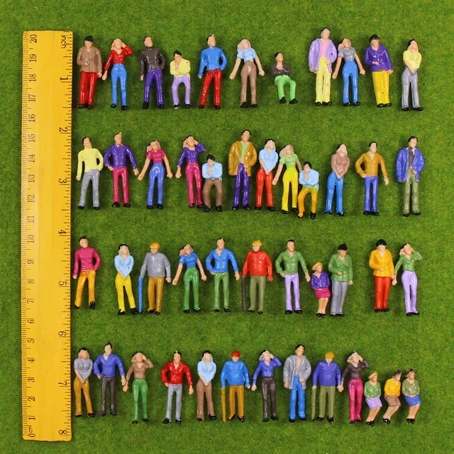 50pcs/100pcs Model Trains 1:48 Painted Figures O SCALE Standing Seated People P50W