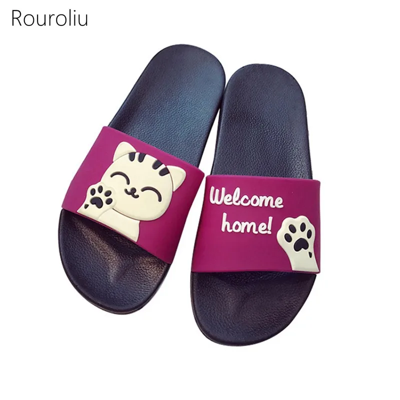 Женские тапочки с мультяшными животными Rouroliu домашние милым котом летние