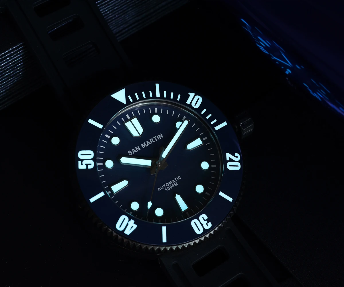 Lugyou San Martin автоматические часы Diver Дамасская сталь DLC сапфир вращающийся ободок 100 метров Водонепроницаемость ETA2824 Резина