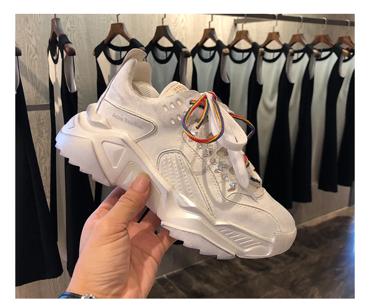 RY-relaa fashion leather women's shoes autumn new color lace sports platform shoes casual running shoes