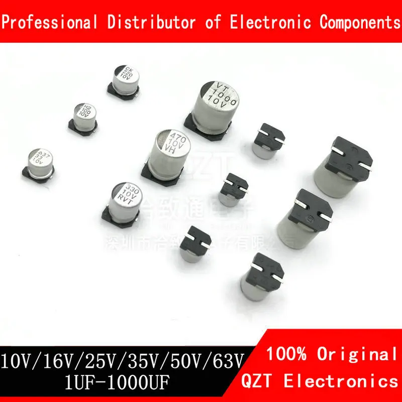 Condensateur électrolytique SMD en aluminium, 10 pièces, 6.3V 10V 16V 25V 35V 50V 1UF 2.2UF 4.7UF 10UF 47UF 100UF 220UF 330UF 470UF