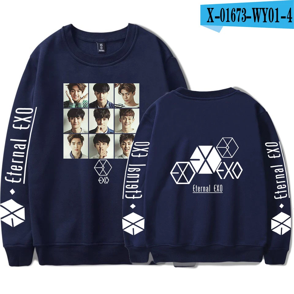EXO Kpop PLANET#5 альбом Толстовка для мужчин и женщин пуловеры EXO PLANET#5 с именами членов группы фанатов поддержка толстовка флис теплые толстовки - Цвет: navy