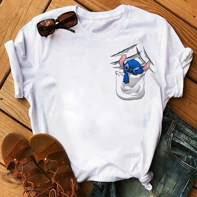 Kawaii Disney Cartoon Stitch T Shirt Men/Women Ohana Lilo Stitch Graphic Tees  Anime Summer Tops Harajuku T-shirt Female 61911