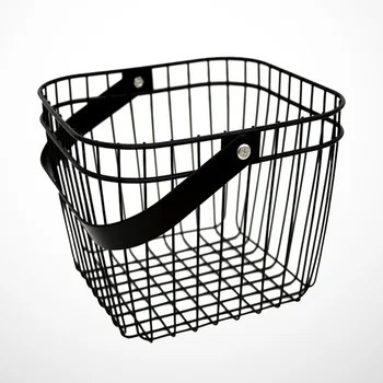 

Iron Sundries Container Practical Handle Storage Basket Portable Countertop Fruit Organizer for Shopping Home (Black)
